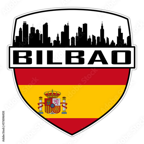 Bilbao Spain Flag Skyline Silhouette Bilbao Spain Lover Travel Souvenir Sticker Vector Illustration SVG EPS AI