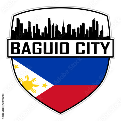 Baguio City Philippines Flag Skyline Silhouette Baguio City Philippines Lover Travel Souvenir Sticker Vector Illustration SVG EPS AI