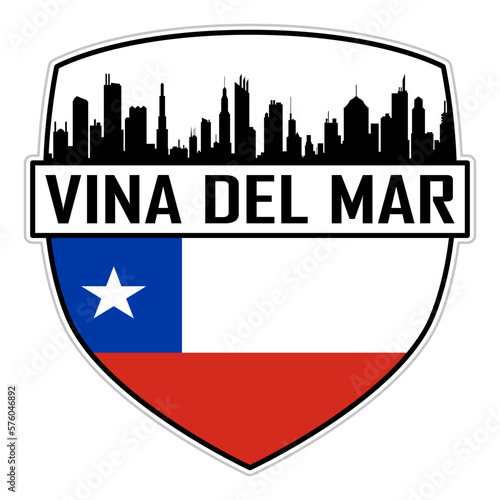 Vina del Mar Chile Flag Skyline Silhouette Vina del Mar Chile Lover Travel Souvenir Sticker Vector Illustration SVG EPS AI