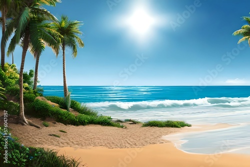 Beautiful summer background with beach. Generative AI © Pixel Matrix