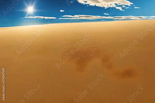 Bright sand beach sunshine background. Summertime backdrop. Generative AI