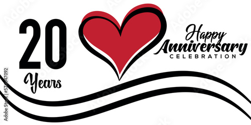 Vector 20th anniversary celebration logo lovely red heart abstract vector  on white background design template illustration.