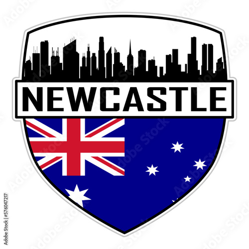 Newcastle Australia Flag Skyline Silhouette Newcastle Australia Lover Travel Souvenir Sticker Vector Illustration SVG EPS AI
