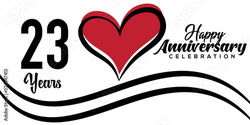 Vector 23rd anniversary celebration logo lovely red heart abstract vector  on white background design template illustration. photo