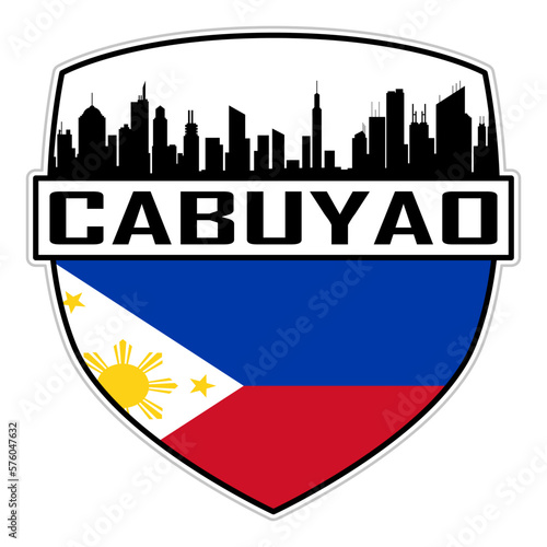 Cabuyao Philippines Flag Skyline Silhouette Cabuyao Philippines Lover Travel Souvenir Sticker Vector Illustration SVG EPS AI