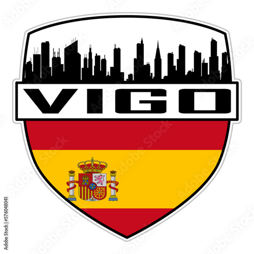 Vigo Spain Flag Skyline Silhouette Vigo Spain Lover Travel Souvenir Sticker Vector Illustration SVG EPS AI