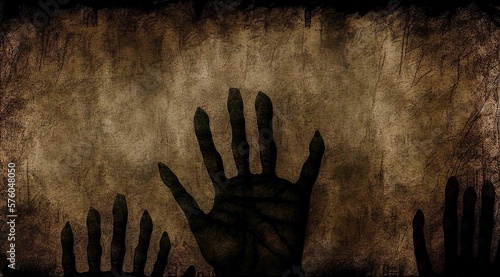 Background with cursed hands on dirty wall, horror texture for background Generative AI