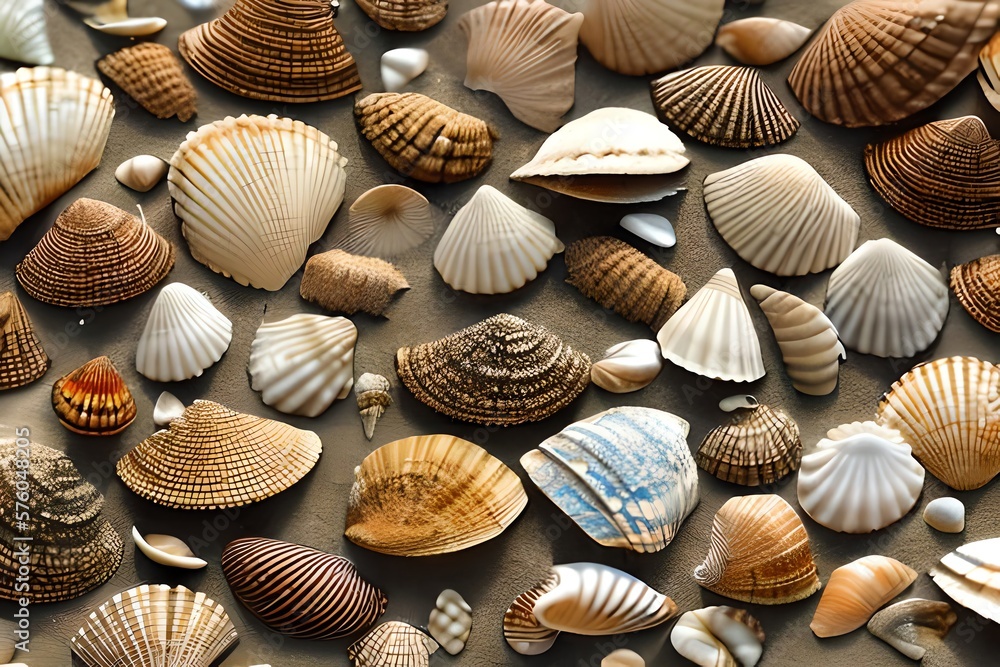 Seashells on the beach summer creative illustration. Generative AI Seashells on the beach summer creative illustration. Generative AI