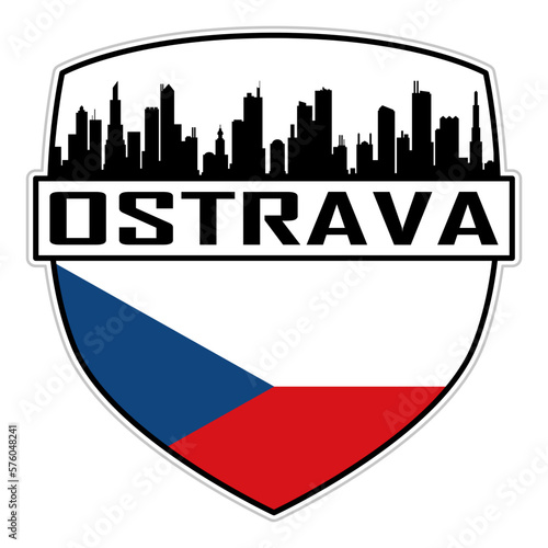 Ostrava Czech Flag Skyline Silhouette Ostrava Czech Lover Travel Souvenir Sticker Vector Illustration SVG EPS AI