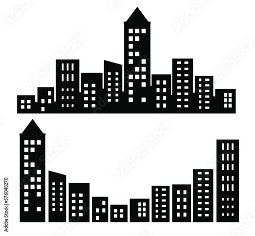 Flat Black Cityscape Silhouette city buildings set Modern