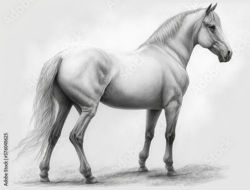 A horse in black and white pencil drawing