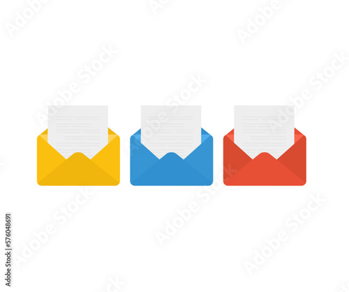 Colored envelopes,  unfolded envelope logo design. Illustration for email newsletters and the web. Set mailbox vector vector design and illustration.
