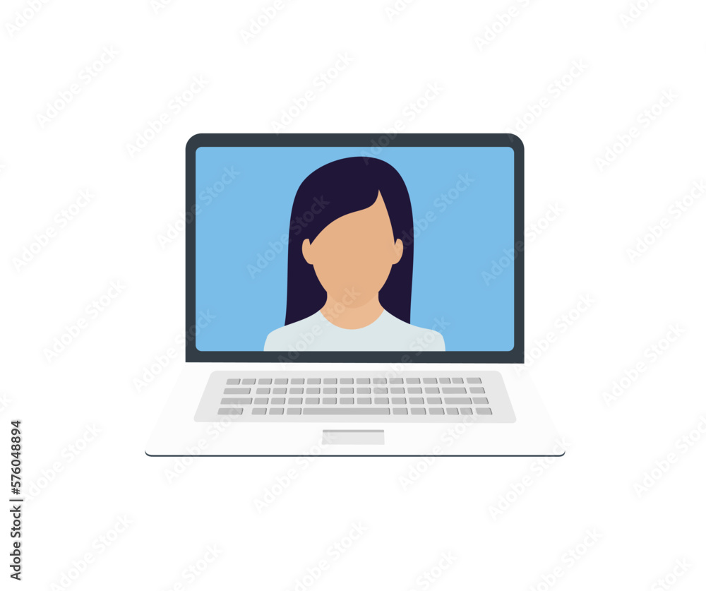 ノートパソコンの画面に表示された女教師のオンライン画像
ノートパソコンの画面に表示された女教師のオンライン画像