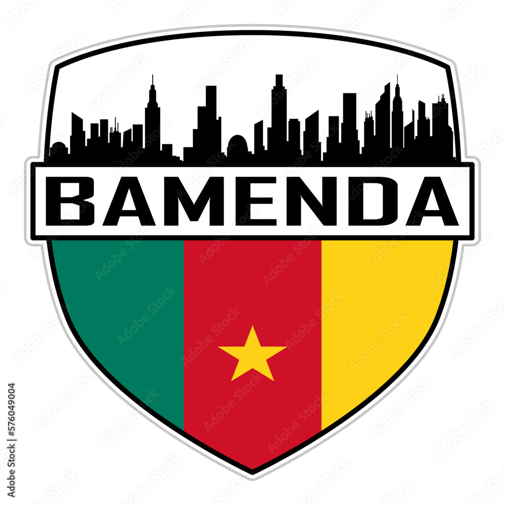 Bamenda Cameroon Flag Skyline Silhouette Bamenda Cameroon Lover Travel Souvenir Sticker Vector Illustration SVG EPS AI