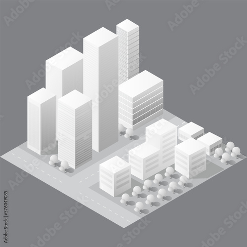 3d illustration map of the white city on white design street town buildings