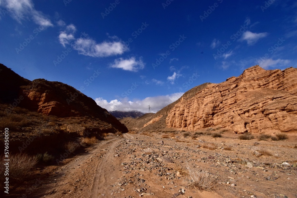 Sunny day.  The road to the Kok-Moinok canyons in the Tien Shan mountains.