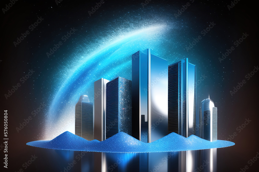 Fototapeta premium Generative AI: City skyline at night with a vibrant array of colorful lights