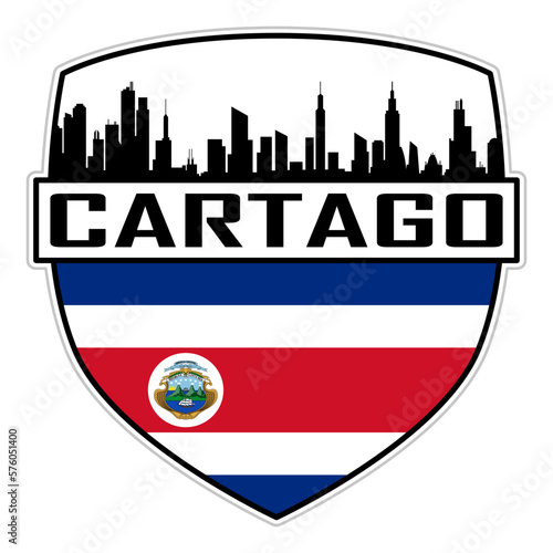 Cartago Costa Rica Flag Skyline Silhouette Cartago Costa Rica Lover Travel Souvenir Sticker Vector Illustration SVG EPS AI