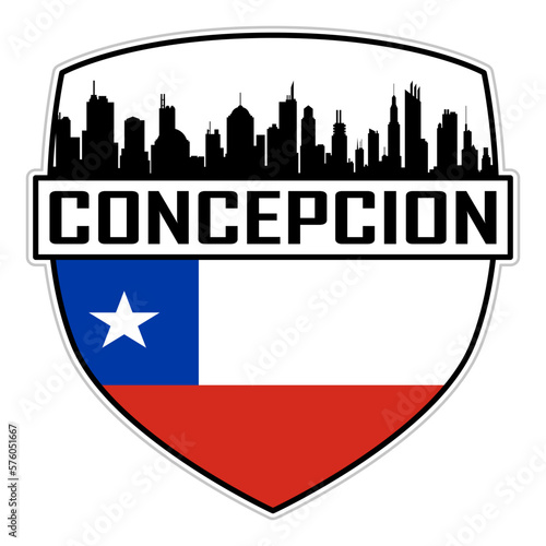 Concepcion Chile Flag Skyline Silhouette Concepcion Chile Lover Travel Souvenir Sticker Vector Illustration SVG EPS AI