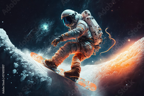 Astronaut Snowboarding in Space made with generative ai © Chris