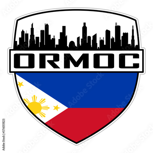 Ormoc Philippines Flag Skyline Silhouette Ormoc Philippines Lover Travel Souvenir Sticker Vector Illustration SVG EPS AI