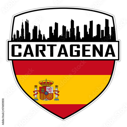 Cartagena Spain Flag Skyline Silhouette Cartagena Spain Lover Travel Souvenir Sticker Vector Illustration SVG EPS AI