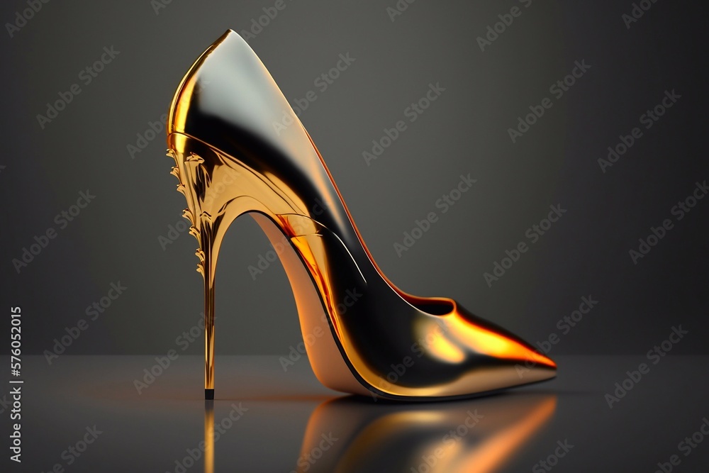 Golden stiletto shoe. Generative AI