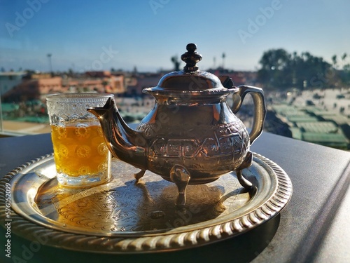 Mint tea in a cafe in Marrakesh, Morocco