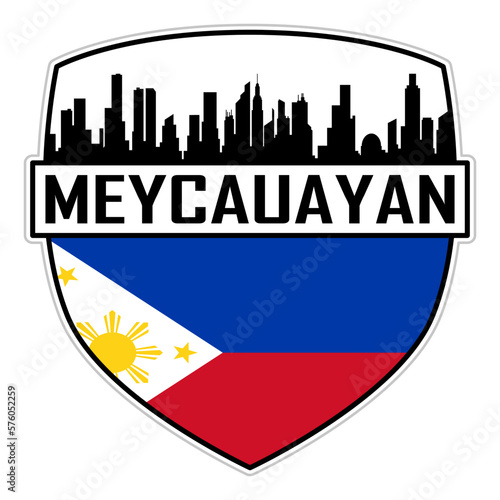 Meycauayan Philippines Flag Skyline Silhouette Meycauayan Philippines Lover Travel Souvenir Sticker Vector Illustration SVG EPS AI