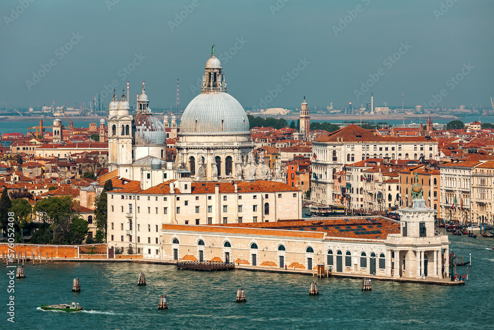Santa Maria della Salute basilica as seen from above in Venice, Italy.