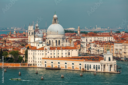 Santa Maria della Salute basilica as seen from above in Venice, Italy.