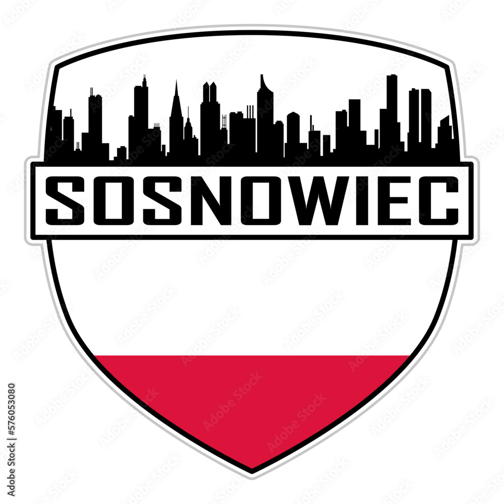 Sosnowiec Poland Flag Skyline Silhouette Sosnowiec Poland Lover Travel Souvenir Sticker Vector Illustration SVG EPS AI