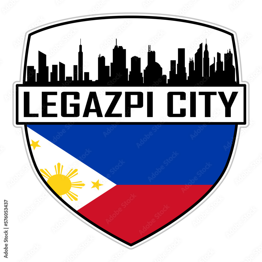 Legazpi City Philippines Flag Skyline Silhouette Legazpi City Philippines Lover Travel Souvenir Sticker Vector Illustration SVG EPS AI