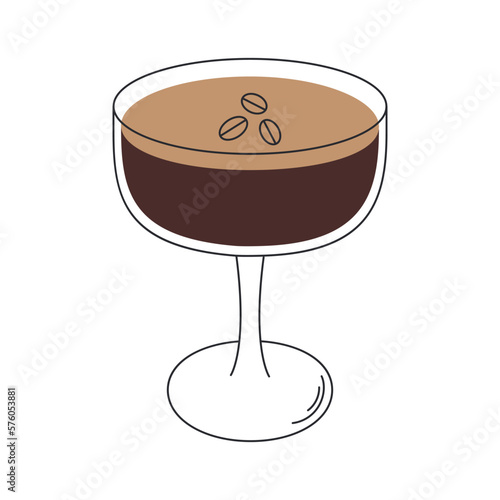 Cocktail Espresso Martiniin a glass with coffee beans. Isolated vector illustration of a cocktail on a white background.