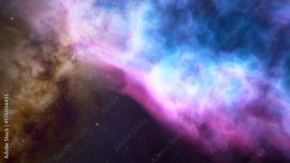 Naklejka premium Deep space nebula with stars. Bright and vibrant Multicolor Starfield Infinite space outer space background with nebulas and stars. Star clusters, nebula outer space background 3d render 