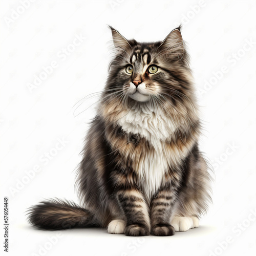 Realistic head Norwegian Forest Cat on a white background, generative AI