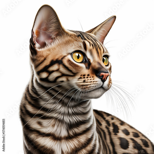 Realistic head Bengal Cat on a white background, generative AI