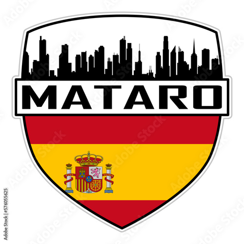 Mataro Spain Flag Skyline Silhouette Mataro Spain Lover Travel Souvenir Sticker Vector Illustration SVG EPS AI