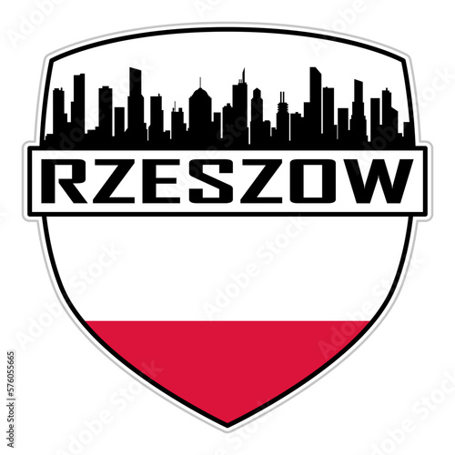 Rzeszow Poland Flag Skyline Silhouette Rzeszow Poland Lover Travel Souvenir Sticker Vector Illustration SVG EPS AI