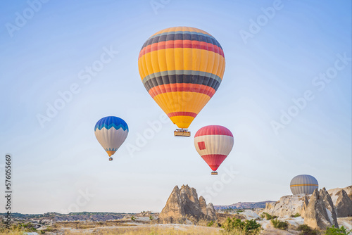 Colorful hot air balloon flying over Cappadocia, Turkey © galitskaya