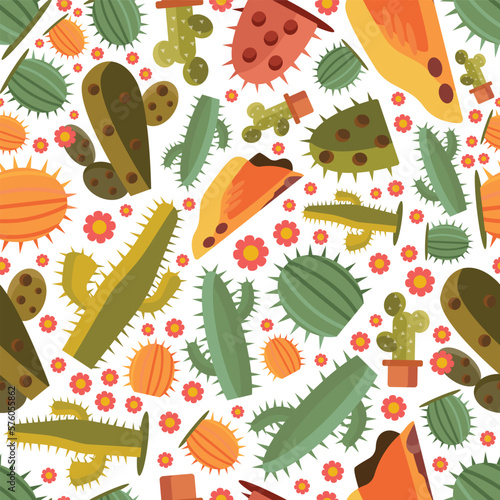 cactus pattern. decorative green desert plants. desert cacti, spiked flowers.vector flat cartoon simple pattern