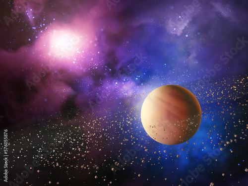 Fototapeta Naklejka Na Ścianę i Meble -  Fantasy spacescape with ringed planet and a colorful nebula