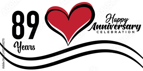 Vector 89th anniversary celebration logo lovely red heart abstract vector  on white background design template illustration. photo