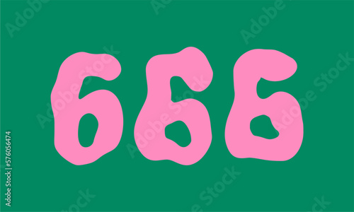 Clockwork sticker, three sixes, 666. Funky, hippie style from the 60s. Vector flat bright hand drawn illustration.