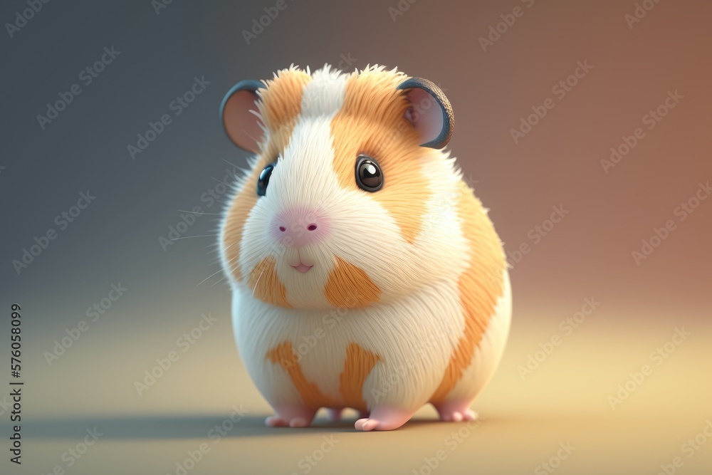 Cute Cartoon  Guinea pig. Character with empty space for text. Empty flat background. Generative ai