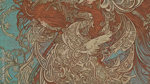 abstract art nouveau decoration illustration for cards or banner designs, generative ai photo
