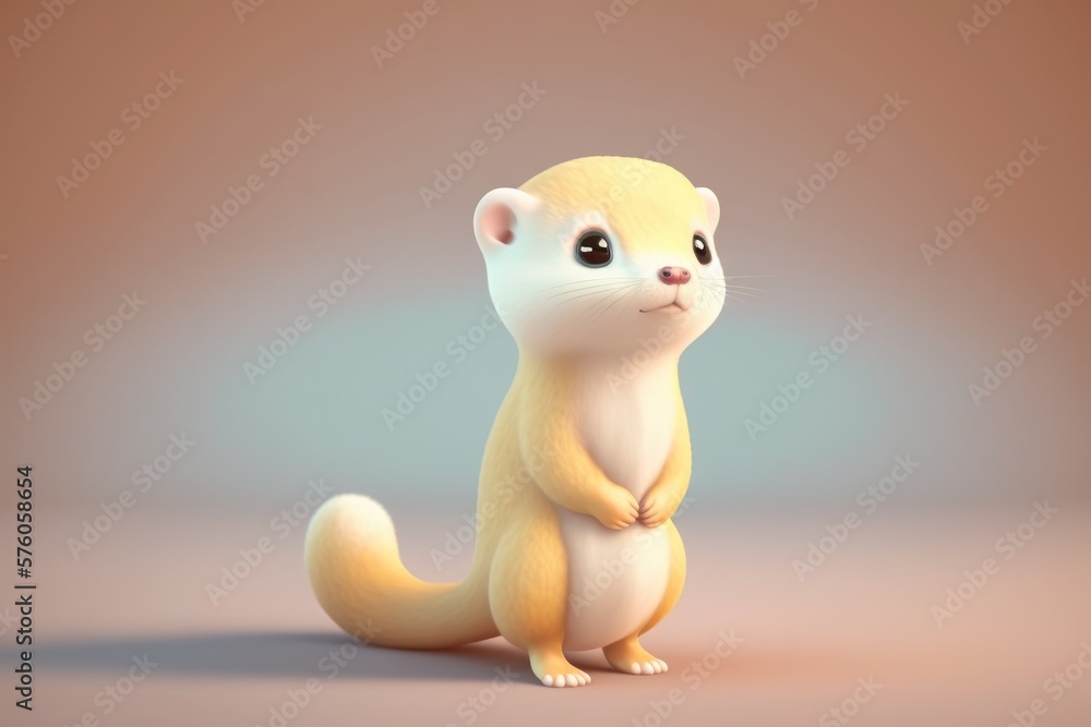 Cute Cartoon Wease. Character with empty space for text. Empty flat background. Generative ai Cute Cartoon Wease. Character with empty space for text. Empty flat background. Generative ai
