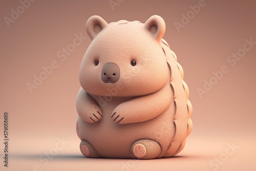 Cute Cartoon Wombat. Character with empty space for text. Empty flat background. Generative ai