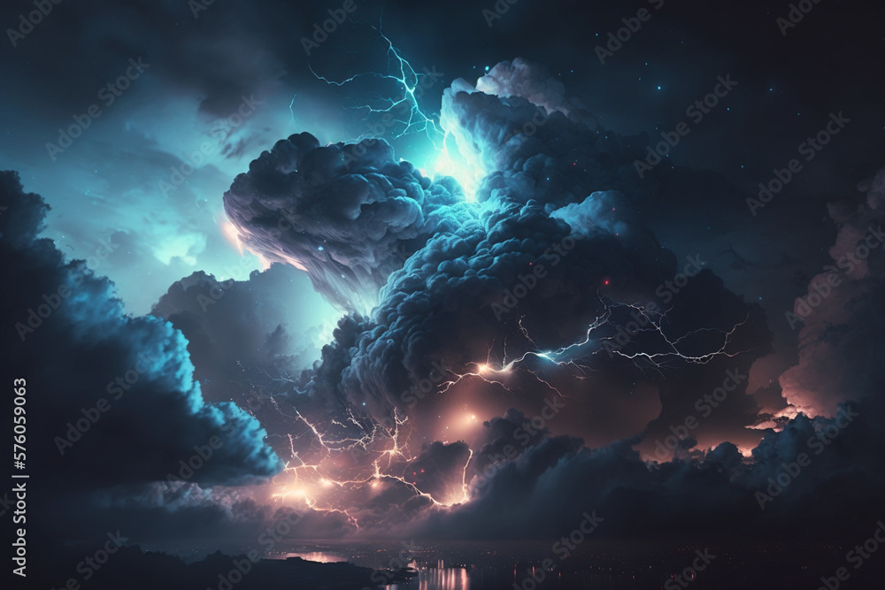 Obraz premium lightning storm with dark clouds, Generative AI