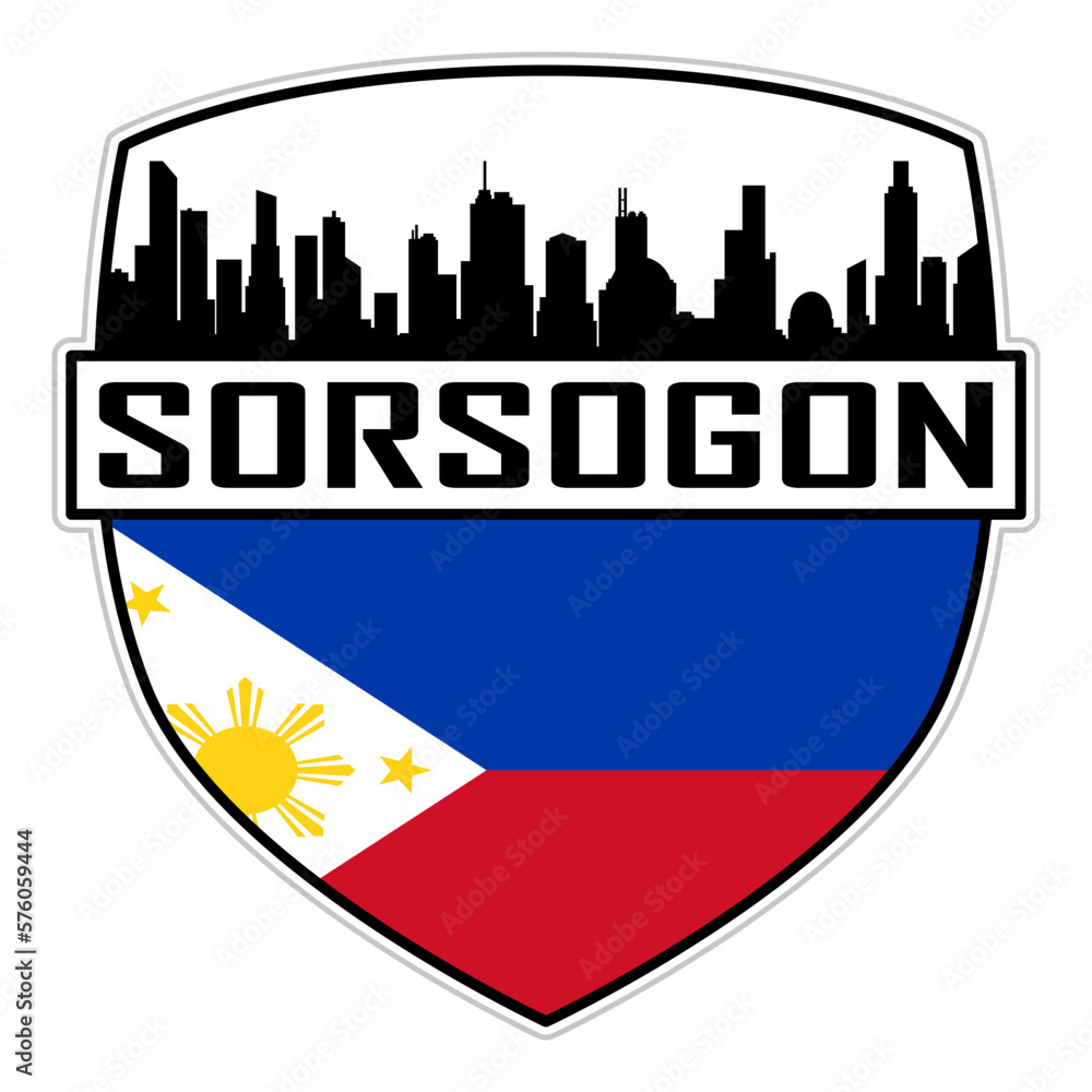 Sorsogon Philippines Flag Skyline Silhouette Sorsogon Philippines Lover Travel Souvenir Sticker Vector Illustration SVG EPS AI